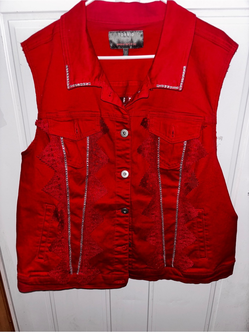 torrid Red Embellished Sleeveless Denim Vest